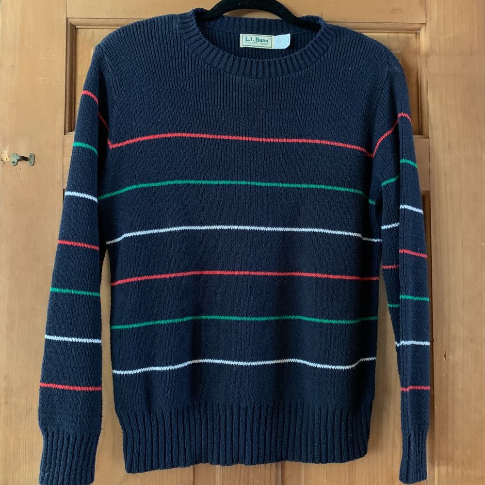 L.L.Bean Navy Striped 100% Cotton Sweater